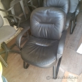 Black Leather Guest Sleigh Chair w/ Fixed Arms